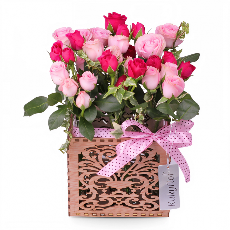 Minirosas en Cubo madera