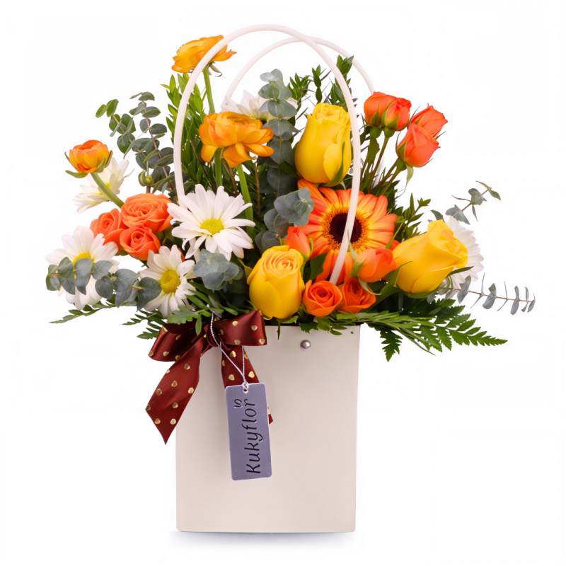 Cartera con rosas, ranúnculos y mini rosas