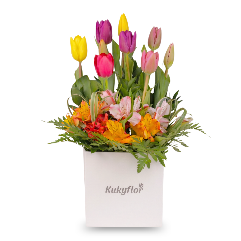 Tulips and Alstroemerias in Box