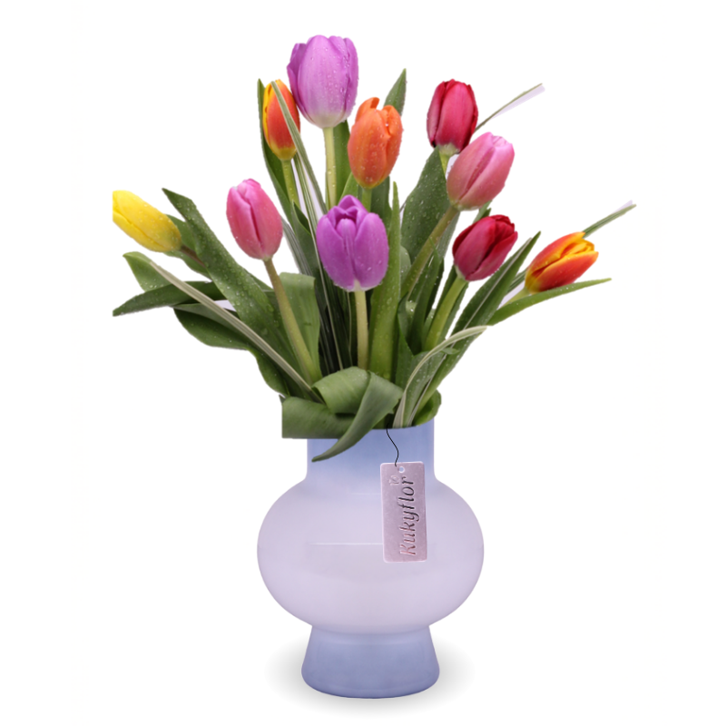 Florero de 10 tulipanes multicolor