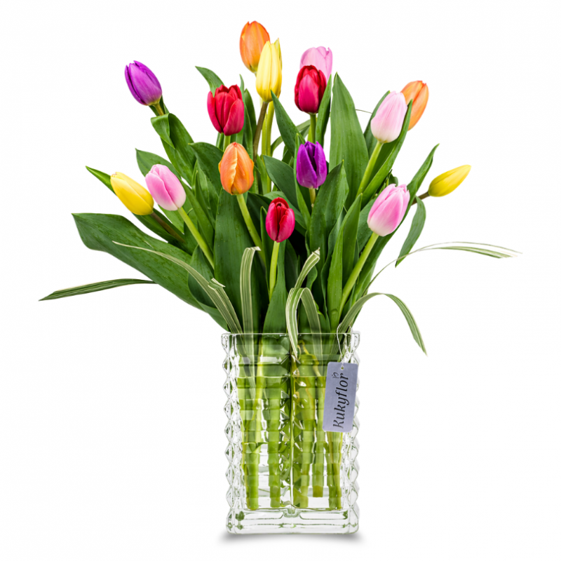 Tulips Arrangement in Transparent Vase