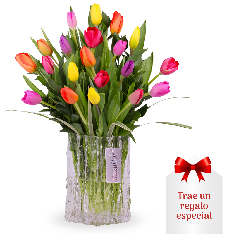 Arrangement of 20 tulips in a vase