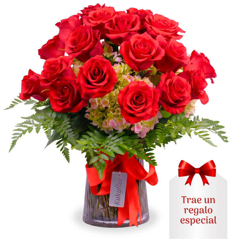 florero de 24 rosas rojas + regalo
