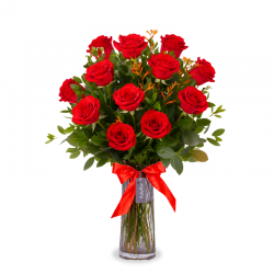 florero de 12 rosas rojas