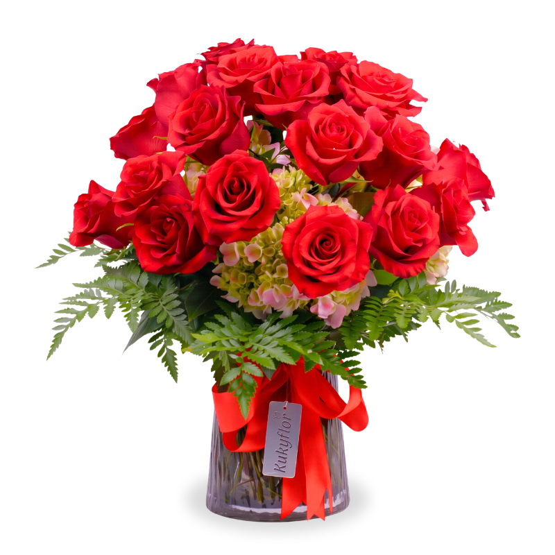 florero de 24 rosas rojas + regalo