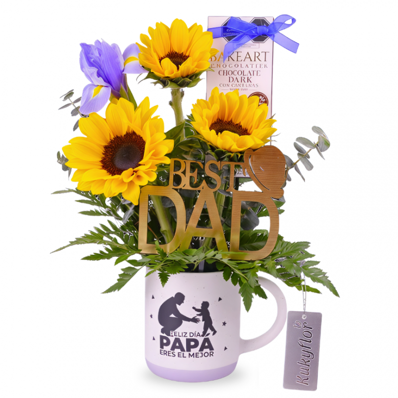 Taza con 3 girasoles y topper