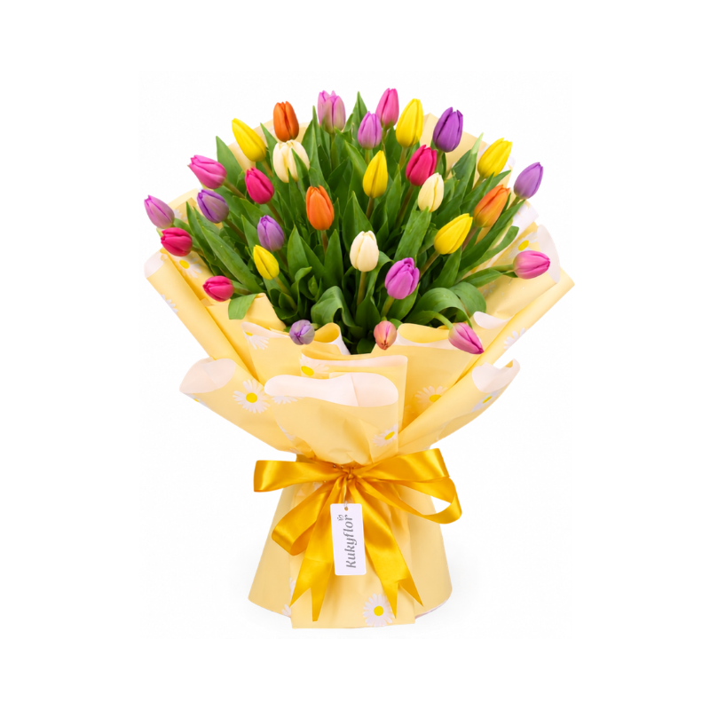 Arreglo de 30 tulipanes estilo ramo con base