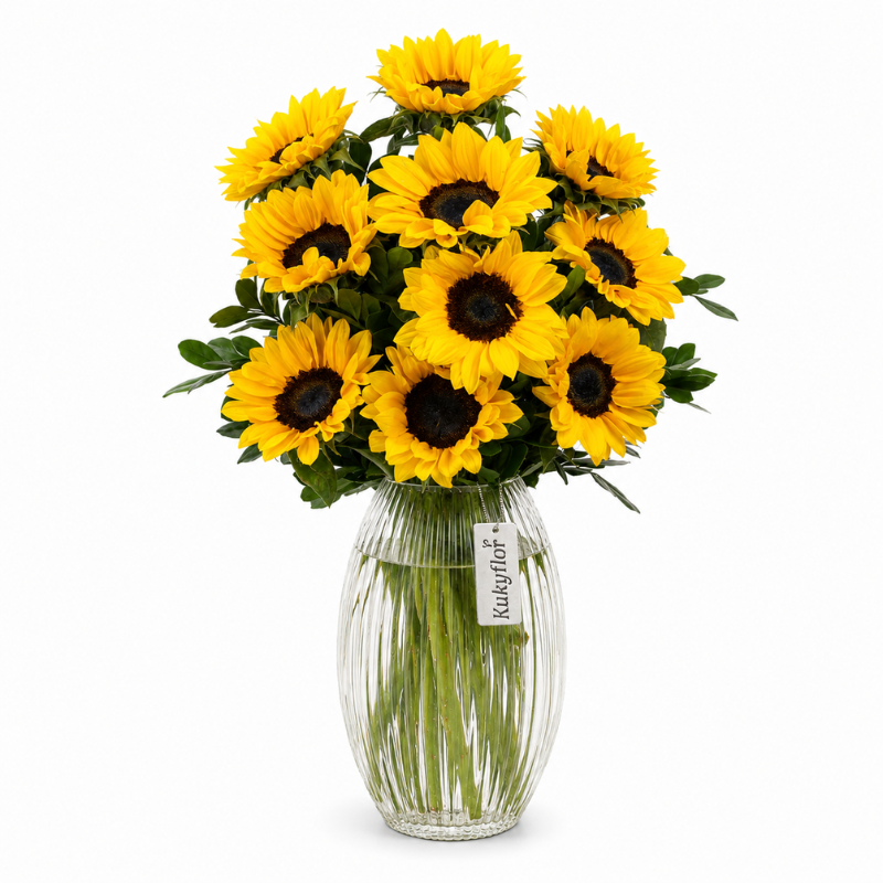 Florero con 10 girasoles