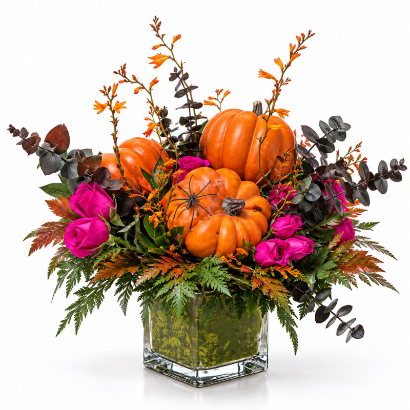 Mini rose and pumpkin arrangement