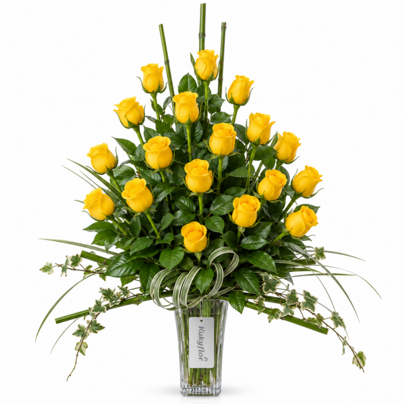 Arrangement of 18 roses with Bamboo in Vase