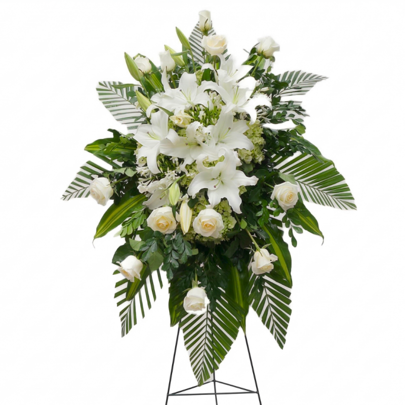 Teardrop of 12 roses and white lilies D