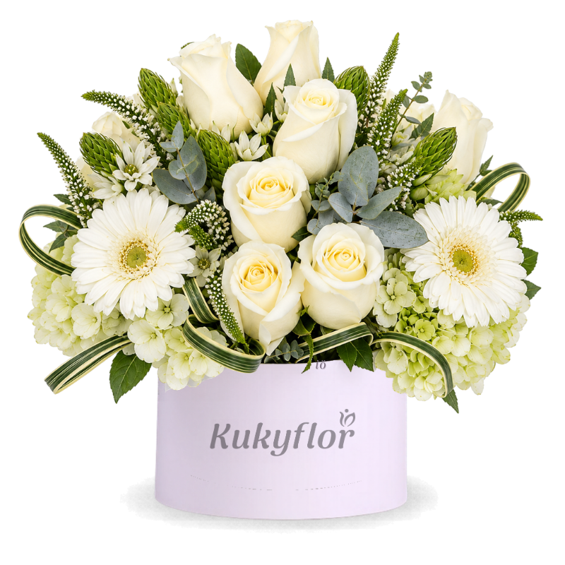 Rosas y gerberas blancas arreglo fúnebre condolencias.