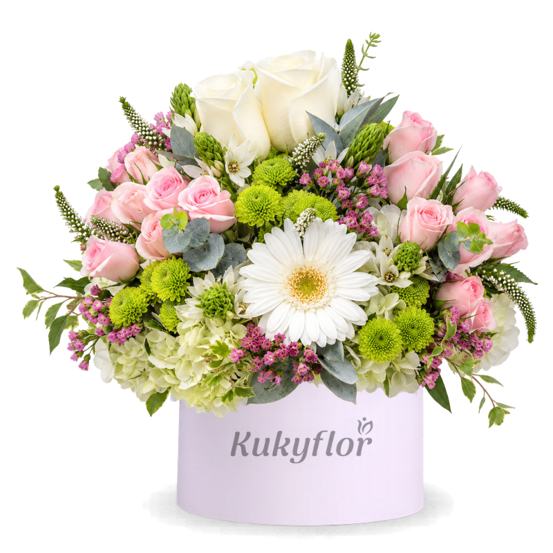 Sombrerera de rosas para condolencias fúnebres.