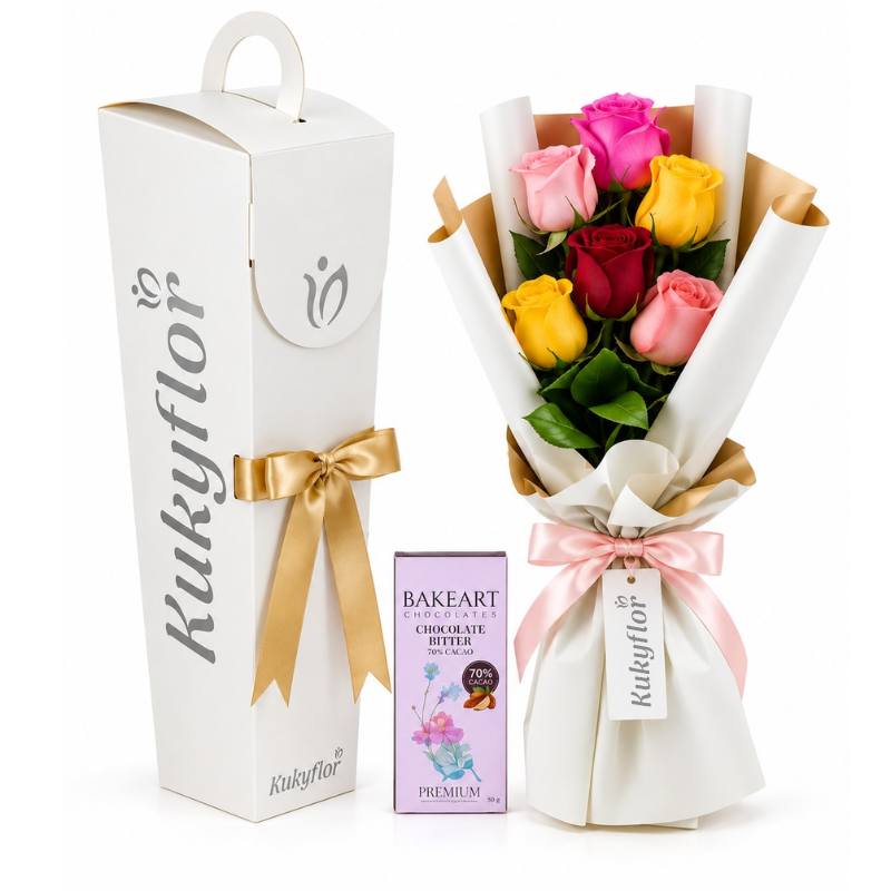 Pack 6 rosas + chocolate