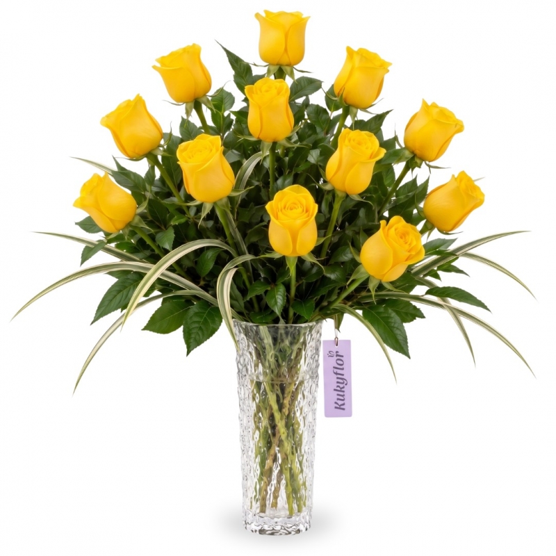 Arrangement of 12 roses in a vase