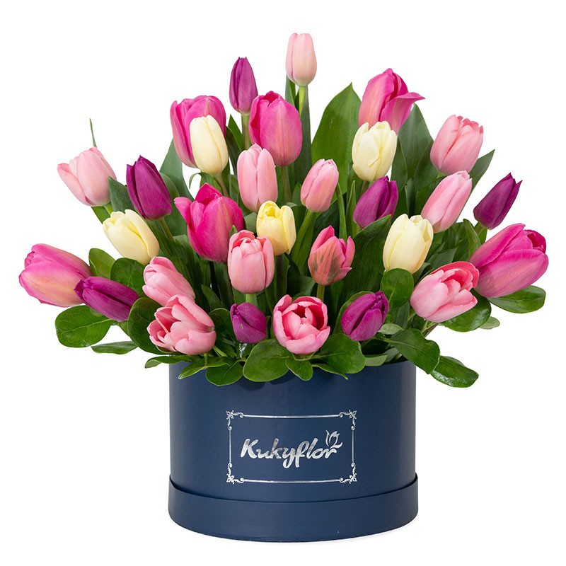 Box Bajo con 30 Tulipanes Variados