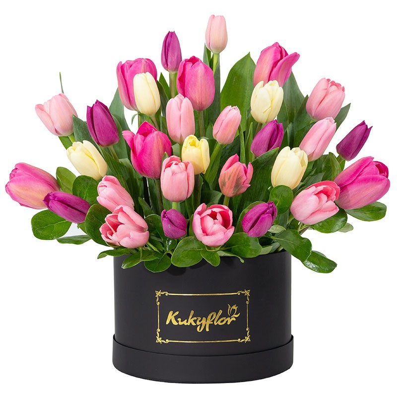 Box Bajo con 30 Tulipanes Variados