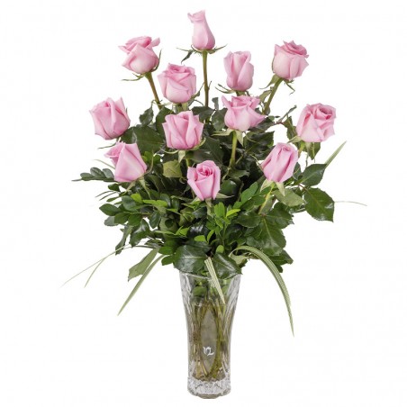 Arrangement of 12 roses in a vase