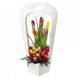 Portaflorero cubo de 5 tulipanes variados con...