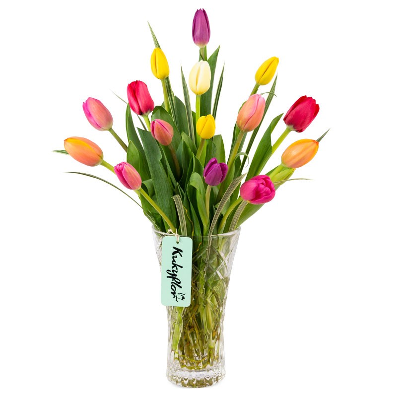 Tulips Arrangement in Transparent Vase