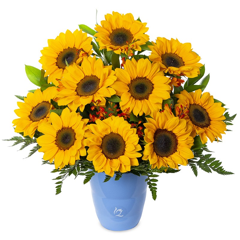 Ceramic arrangement with 10 sunflowers