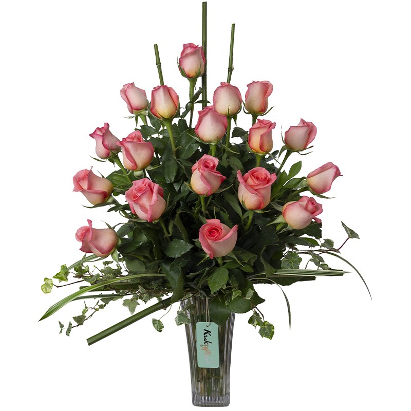 Arrangement of 18 roses with Bamboo in Vase