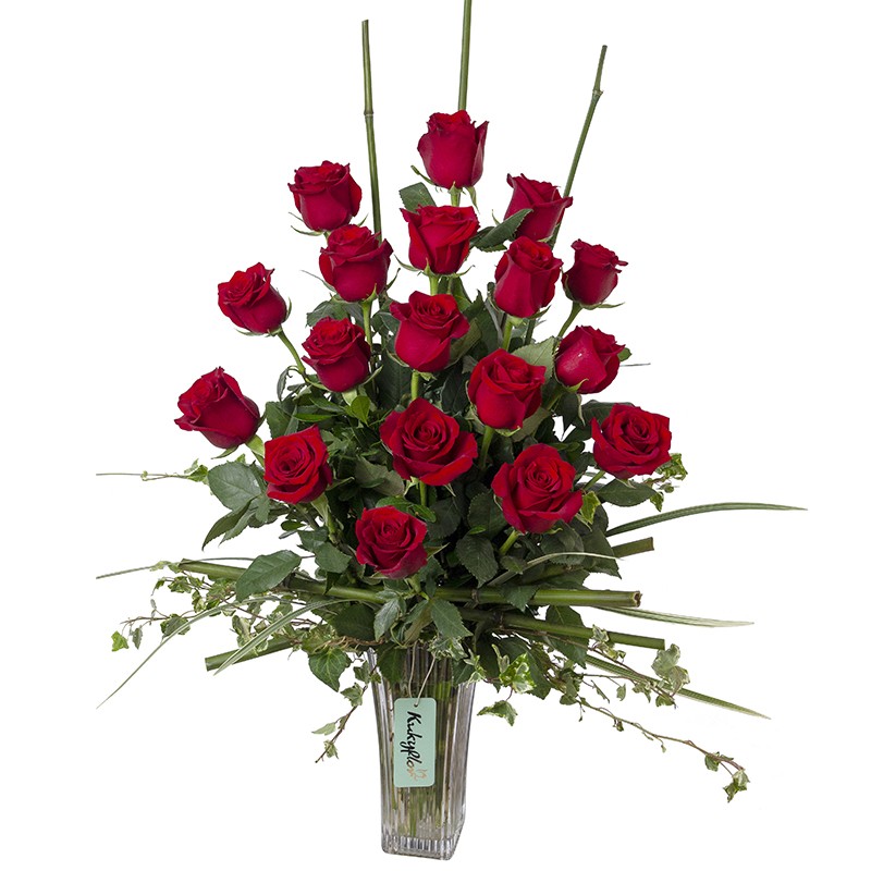 Arrangement of 18 roses with Bamboo in Vase