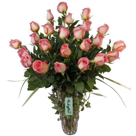 Arrangement of 24 roses in a vase