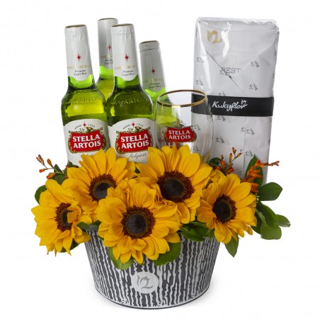 Dad can with sunflowers, stella, calyx and polo the best dad