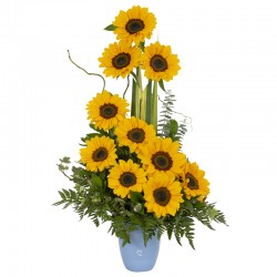 Ceramic arrangement with 10 sunflowers