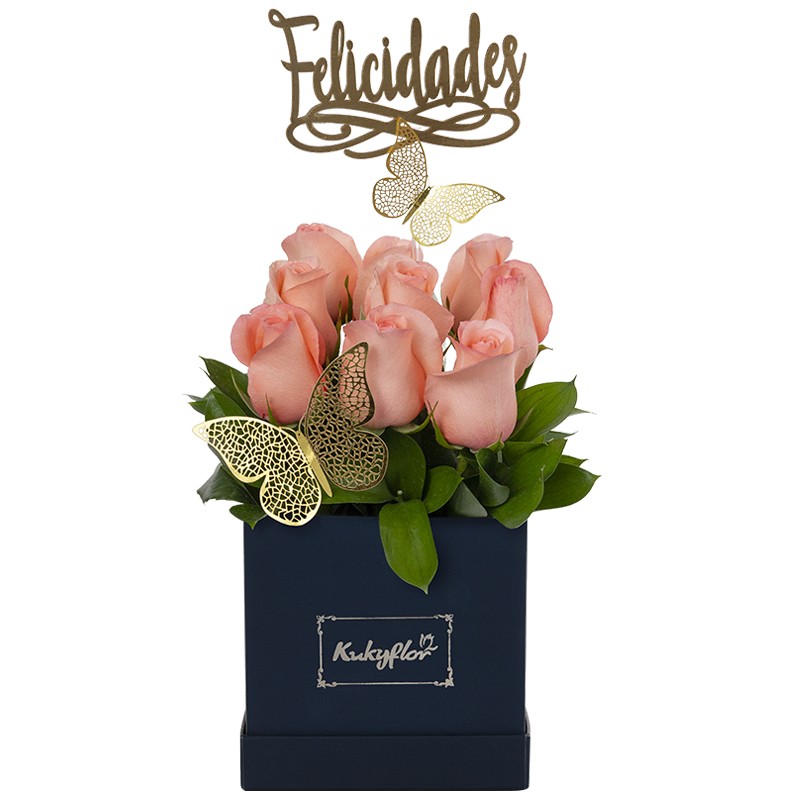 Box of 9 roses with topper