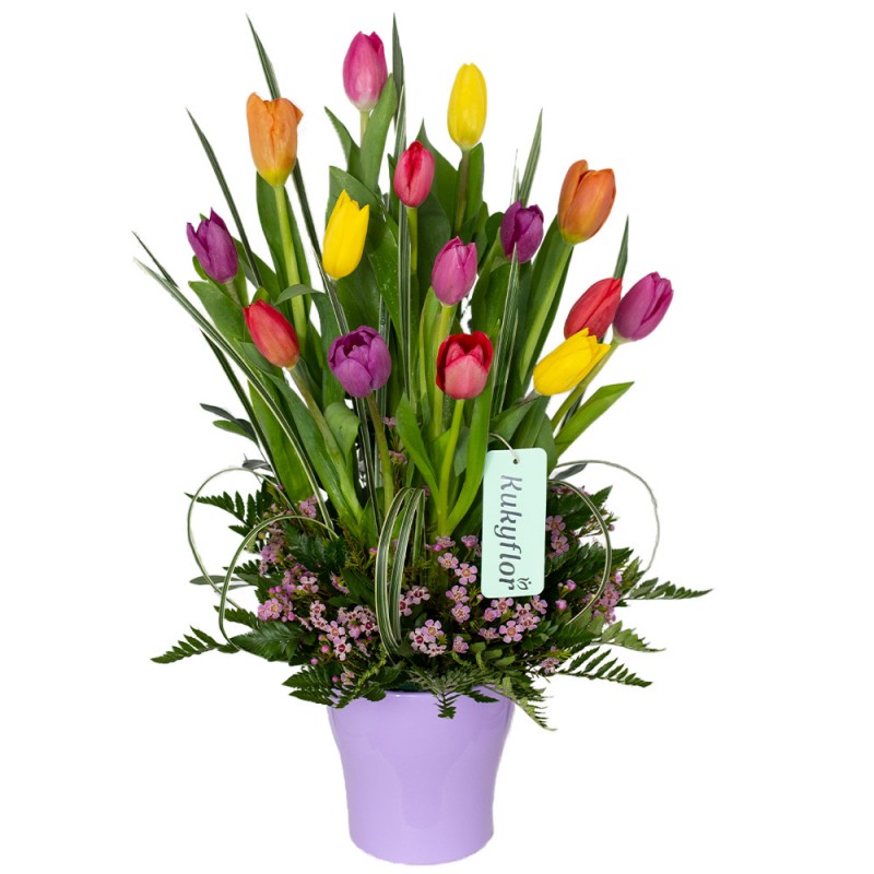 Arrangement of 15 tulips on a Ceramic Base