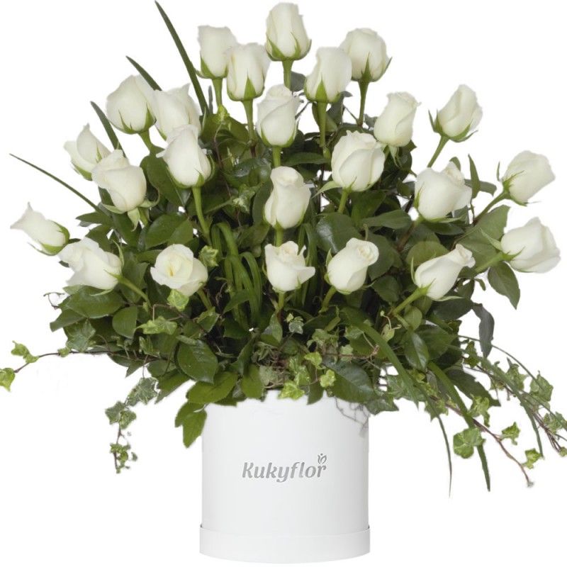Box of 24 White Roses
