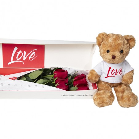 Combo box of 6 roses and danny love bear