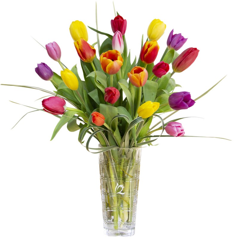 Arrangement of 20 tulips in a vase