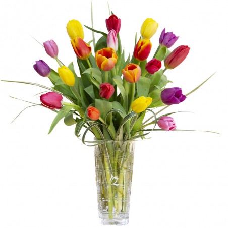 Arreglo de 20 tulipanes en Florero