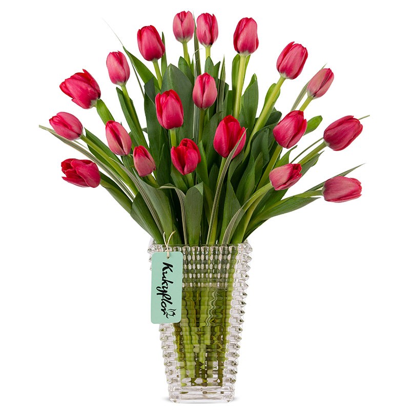 Arrangement of 20 tulips in a vase