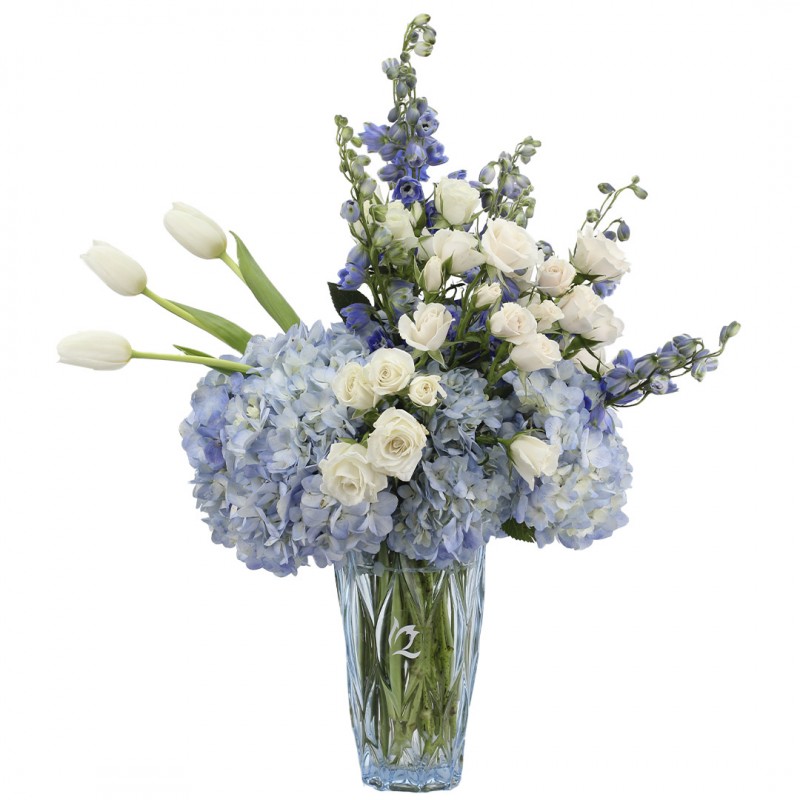 Premium vase with tulips and mini roses