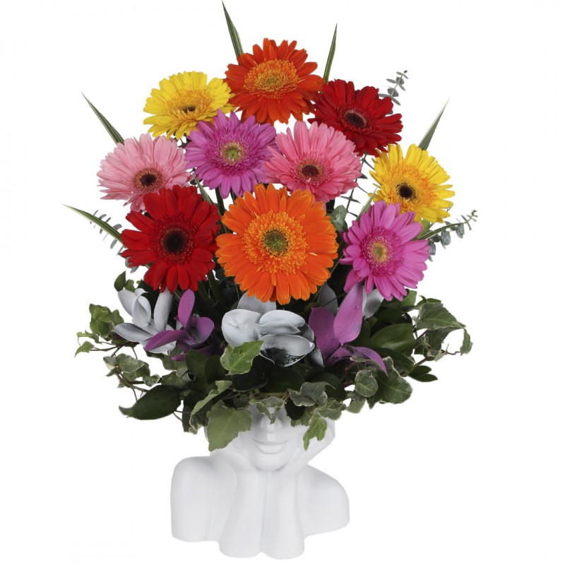 Arrangement of Gerberas in Artistic Base