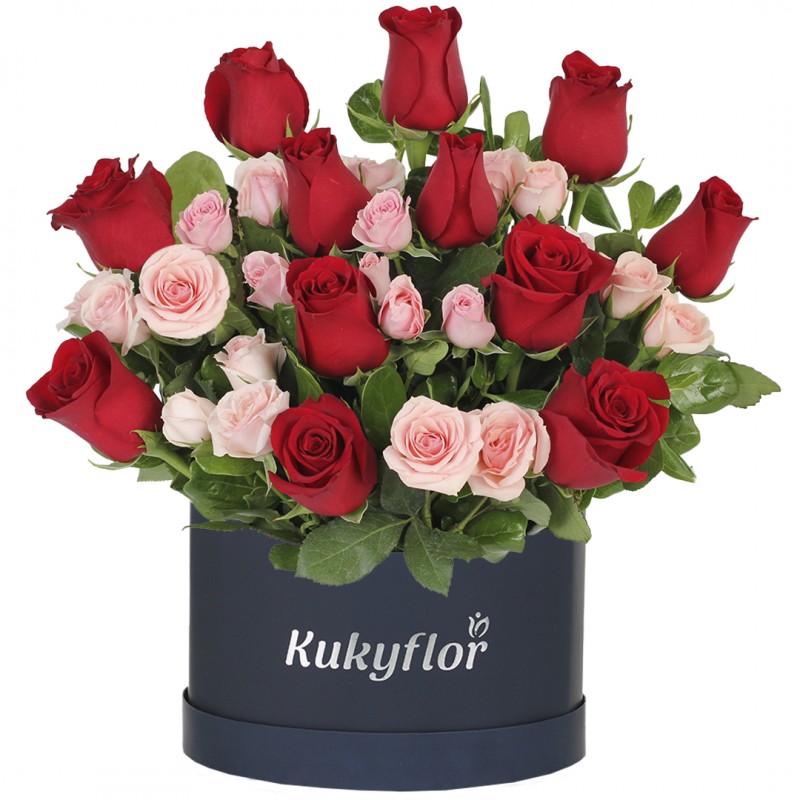 Red Roses and Mini Pink Roses in Box Top