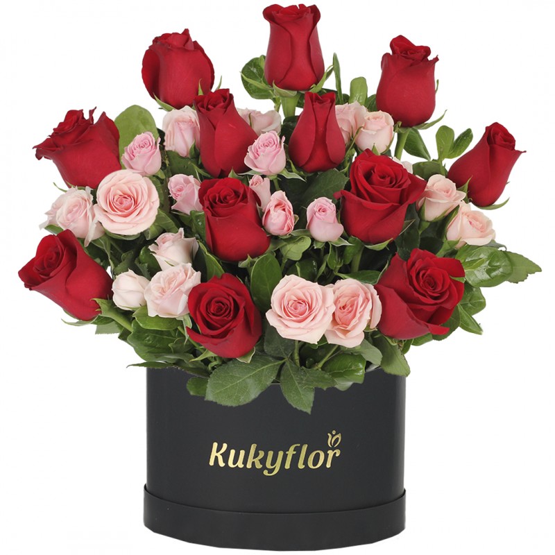 Rosas rojas y Mini rosas Rosadas en Box Top