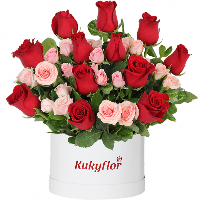 Red Roses and Mini Pink Roses in Box Top