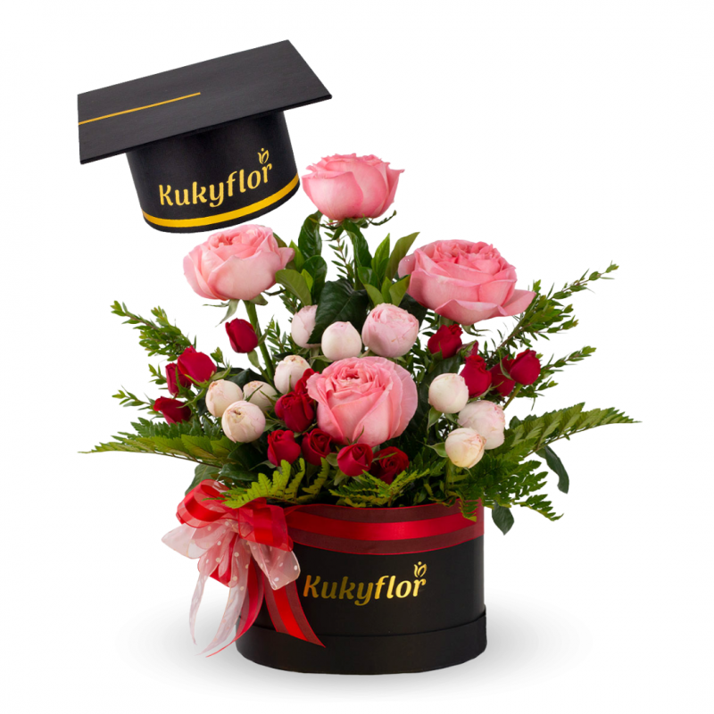 Garden Roses with Mini Roses Graduation Box Top