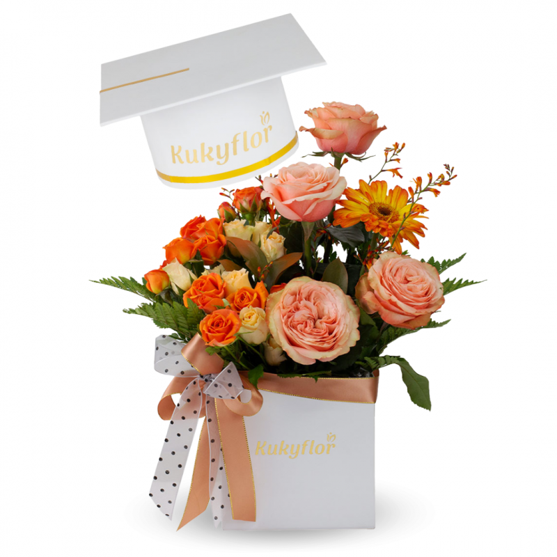 Garden Roses with Mini Roses Graduation Box Top