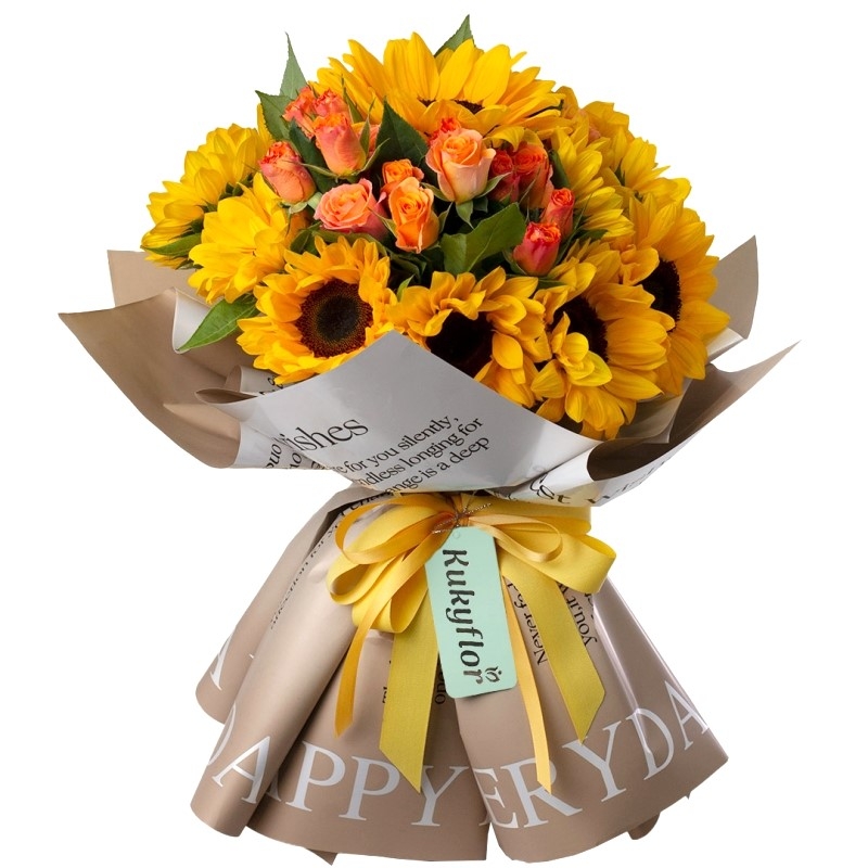 Bouquet of 12 sunflowers and mini roses