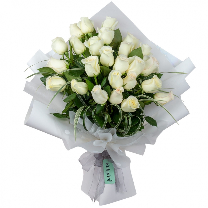 Bouquet of 24 Premium white roses