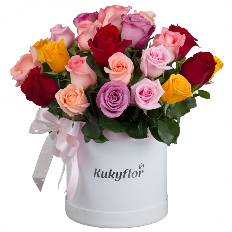 Box of 24 multicolored roses