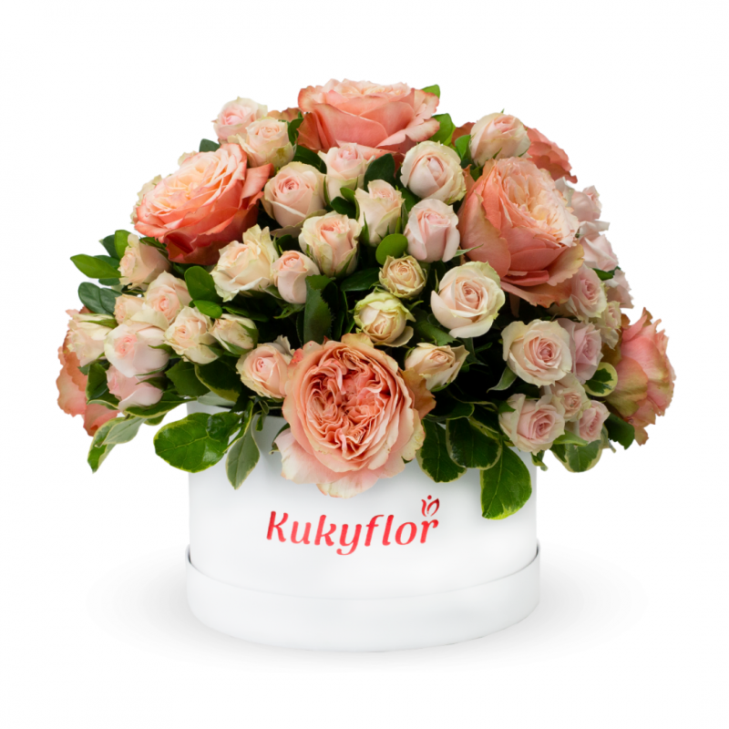 Box de rosas de jardín con mini rosas