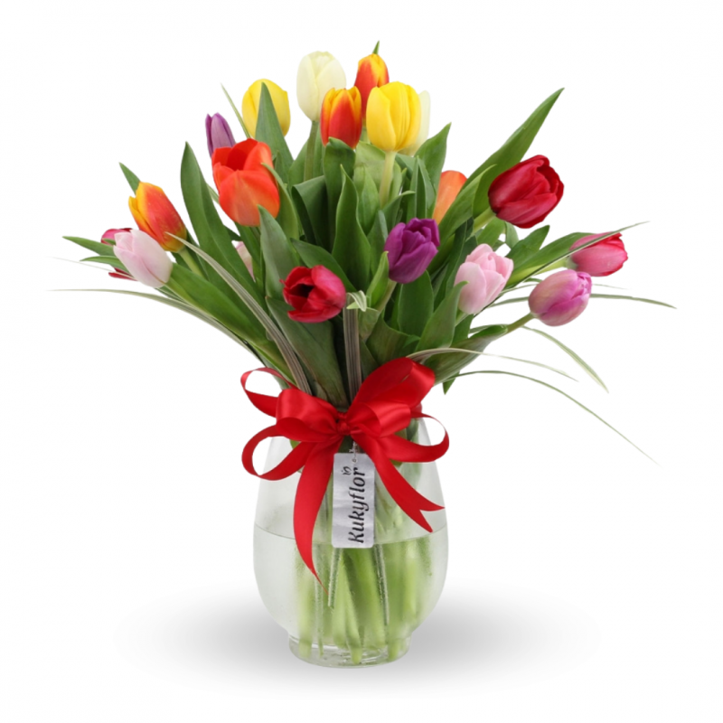 Eka - Vase of 20 Multicolor Tulips