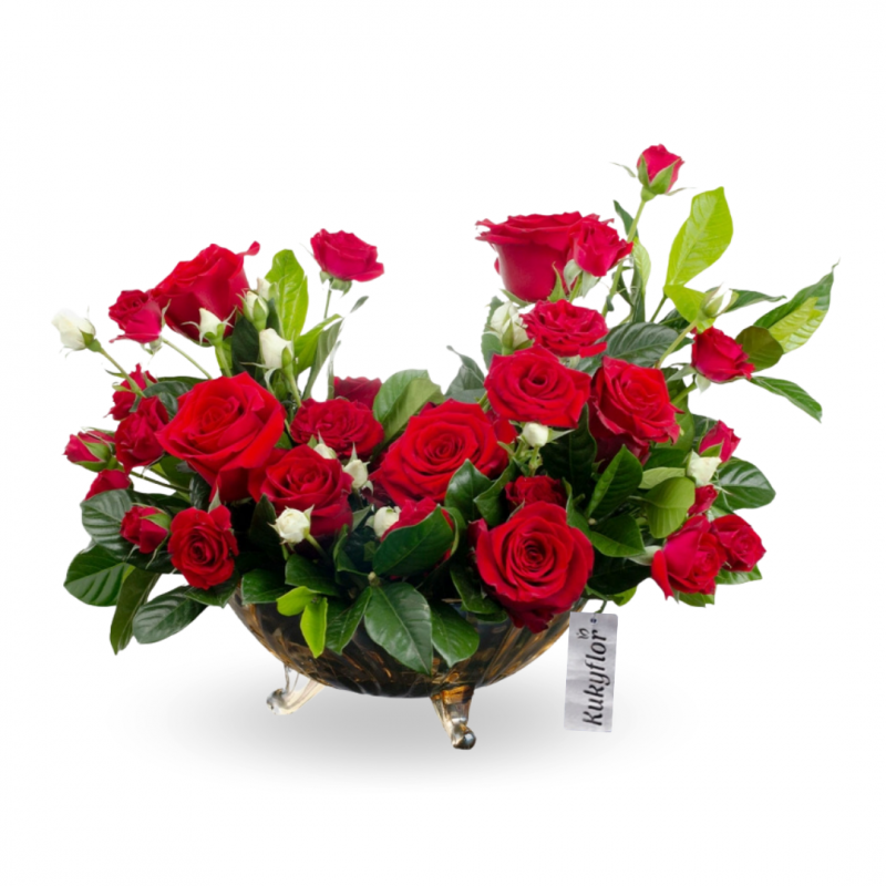 Ema - Arrangement of 7 Red Roses and Mini White Roses